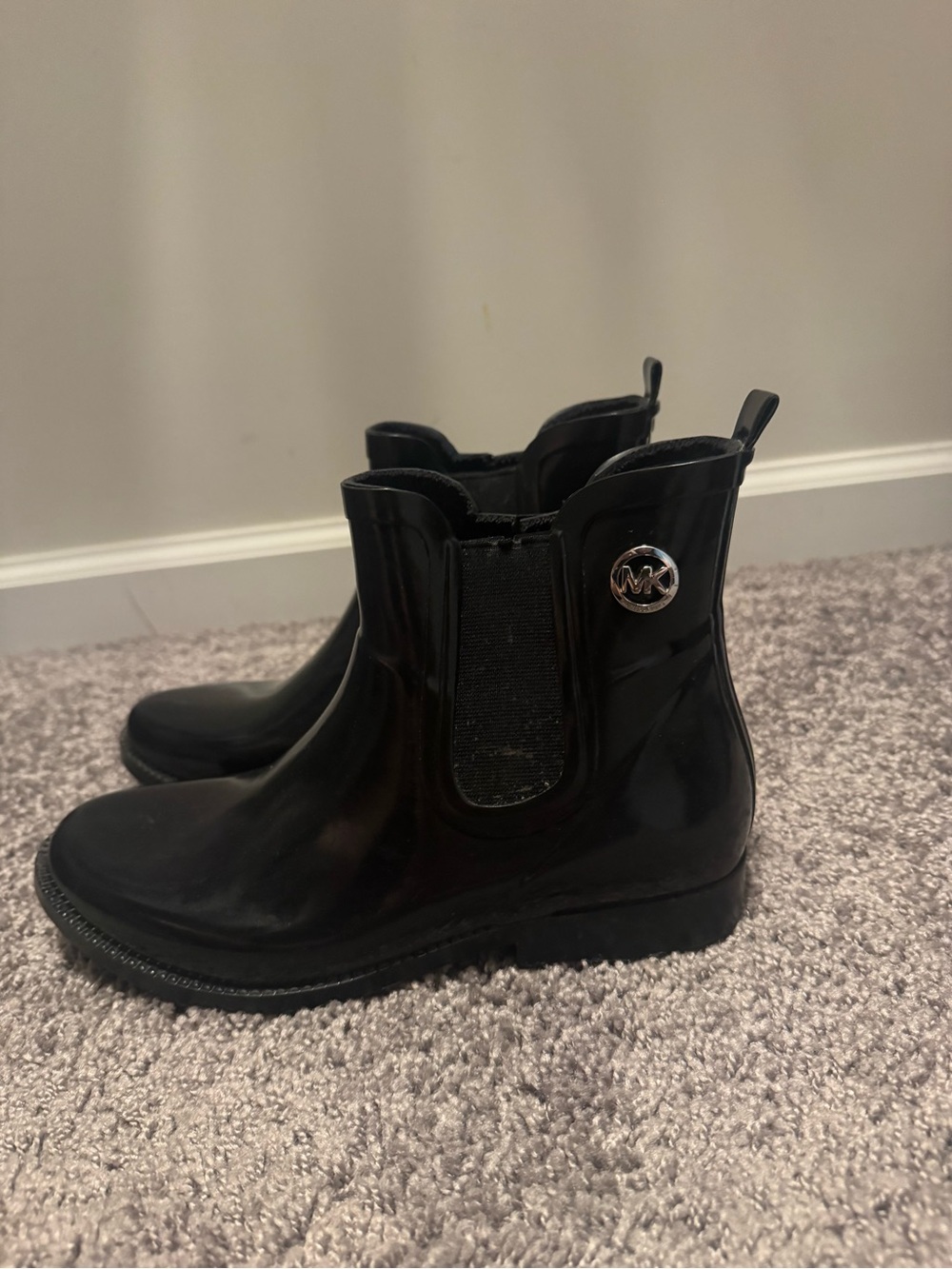 Michael Kors Shiny Black Chelsea Rain Booties